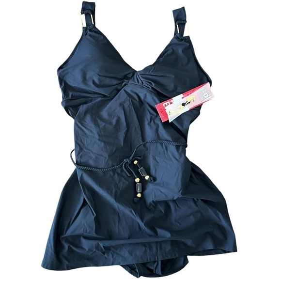 NEW SPANX Grecian Goddess Belted Swim Dress in Black Size 12 - Picture 4 of 11